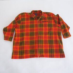 Vintage Avenue Sport Burnt Orange Green Checker Zip Up Fleece Sweater Size 30/32